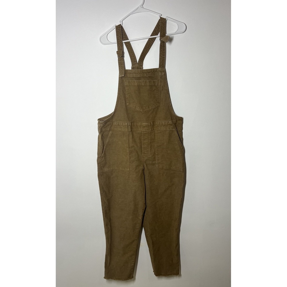 Aerie Women's Brown Corduroy Multi Pocket Overalls Wide-Leg W/ Raw Hem Size M